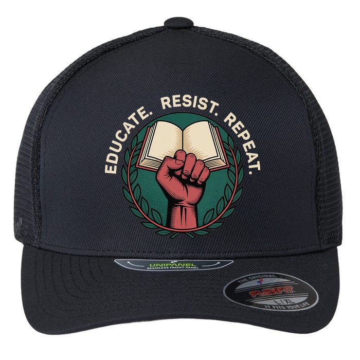 Defend Education Educate Resist Repeat Flexfit Unipanel Trucker Cap