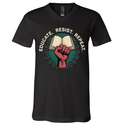 Defend Education Educate Resist Repeat V-Neck T-Shirt