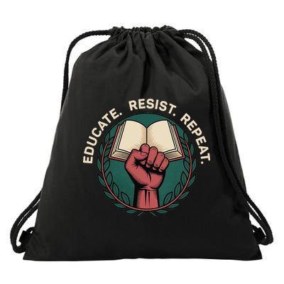 Defend Education Educate Resist Repeat Drawstring Bag