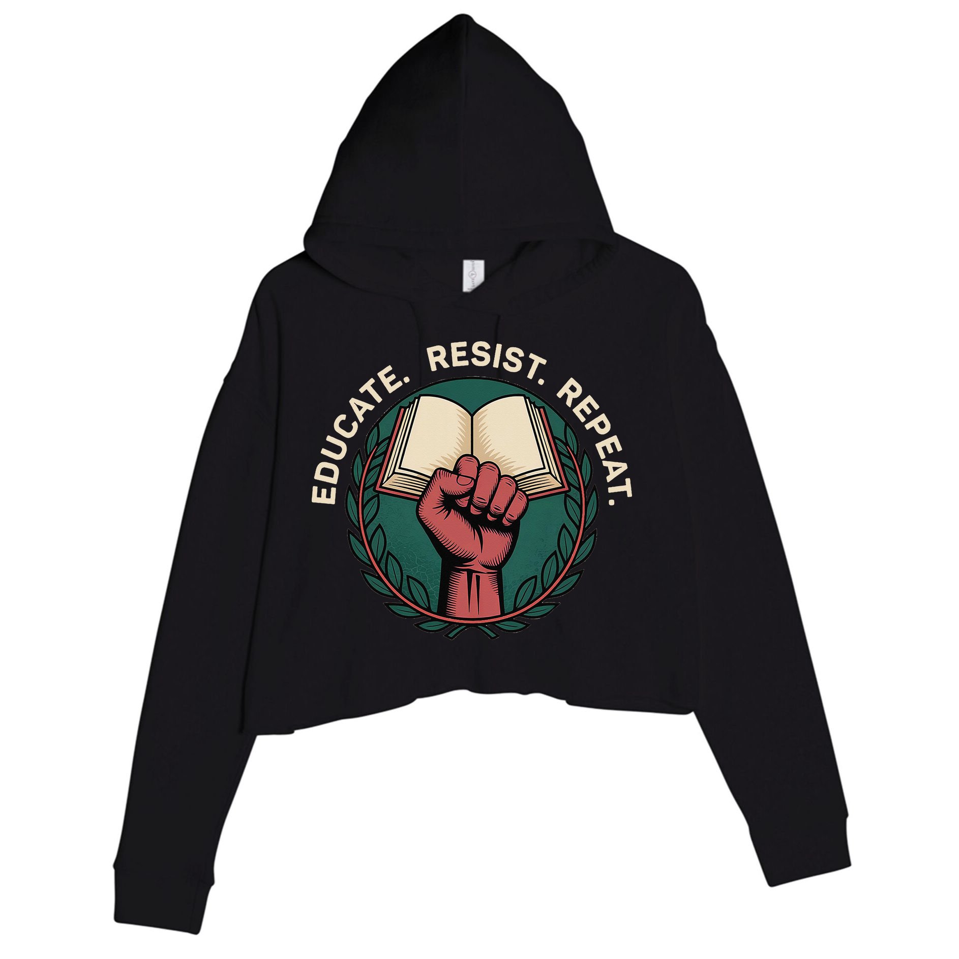 Defend Education Educate Resist Repeat Crop Fleece Hoodie