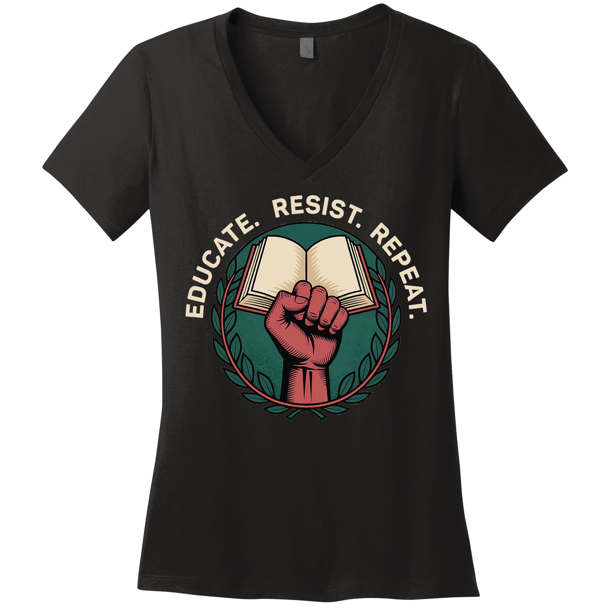 Defend Education Educate Resist Repeat Women's V-Neck T-Shirt