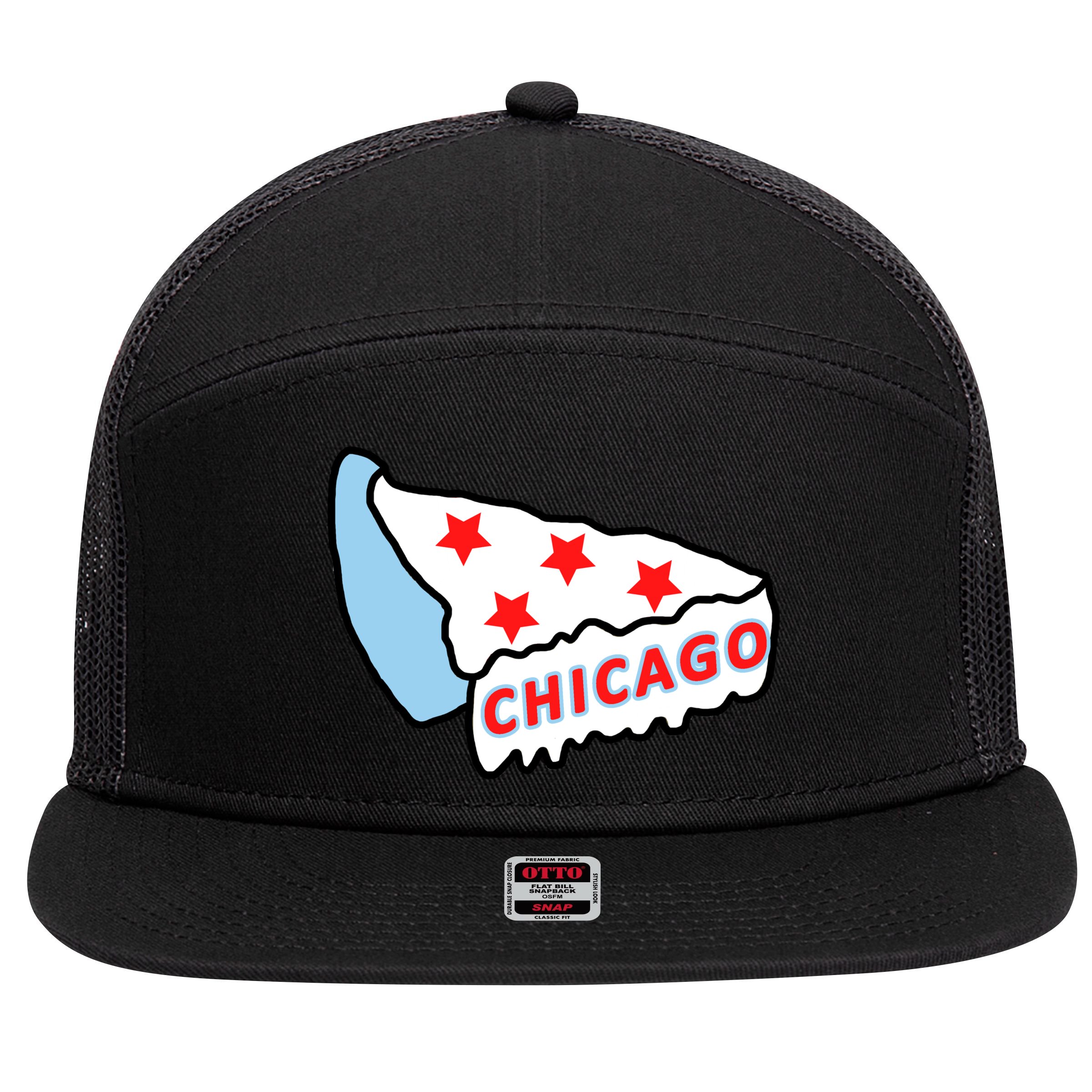 Deep Dish Chicago Pizza Flag 7 Panel Mesh Trucker Snapback Hat