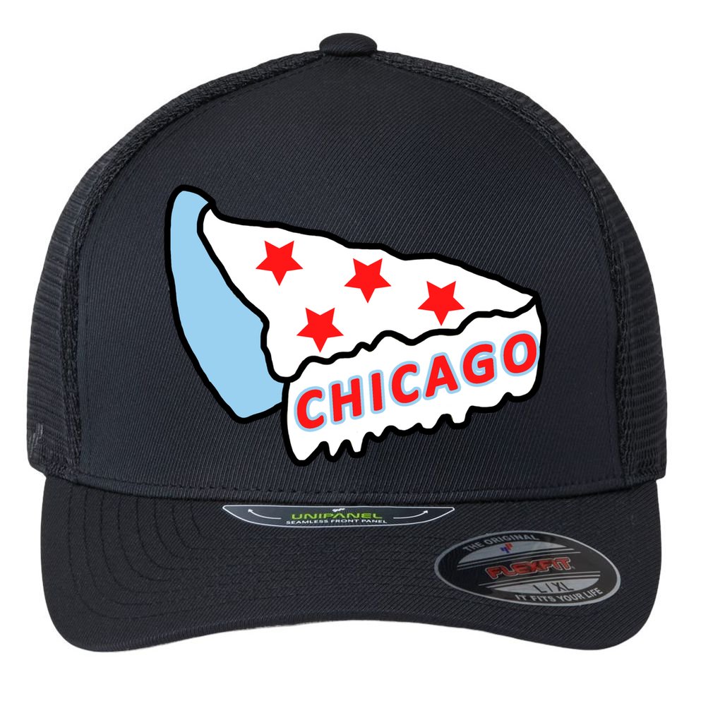 Deep Dish Chicago Pizza Flag Flexfit Unipanel Trucker Cap