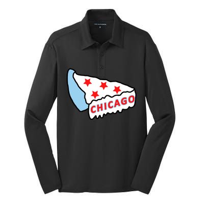 Deep Dish Chicago Pizza Flag Silk Touch Performance Long Sleeve Polo