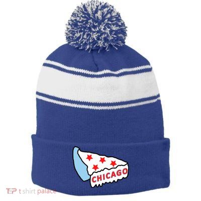 Deep Dish Chicago Pizza Flag Stripe Pom Pom Beanie