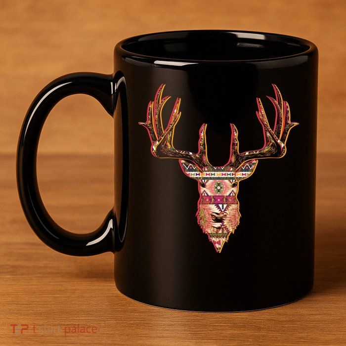 Deer Antlers Wilderness Pattern 11oz C Handle Ceramic Mug