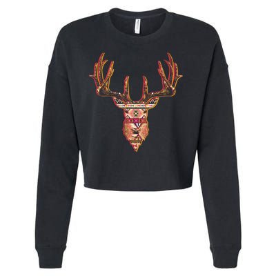 Deer Antlers Wilderness Pattern Cropped Pullover Crew