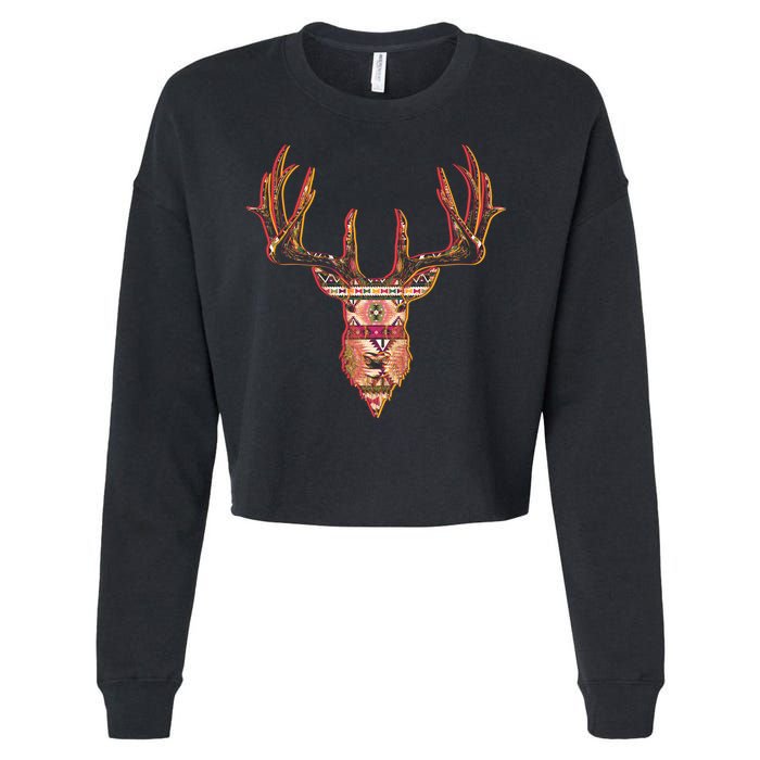 Deer Antlers Wilderness Pattern Cropped Pullover Crew