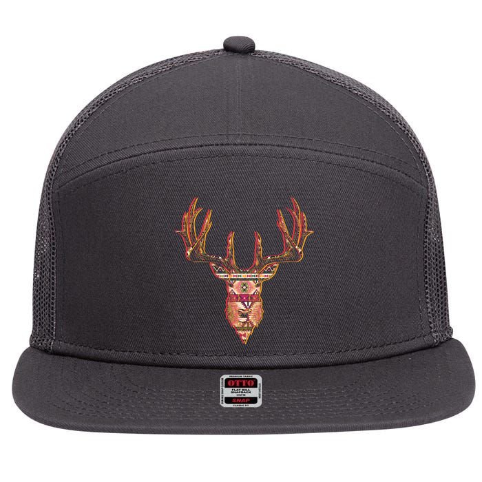 Deer Antlers Wilderness Pattern 7 Panel Mesh Trucker Snapback Hat