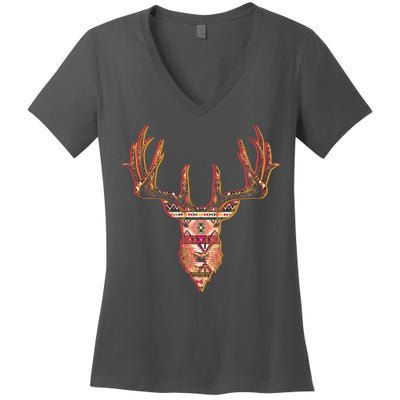 Deer Antlers Wilderness Pattern Women's V-Neck T-Shirt
