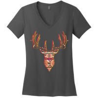 Deer Antlers Wilderness Pattern Women's V-Neck T-Shirt