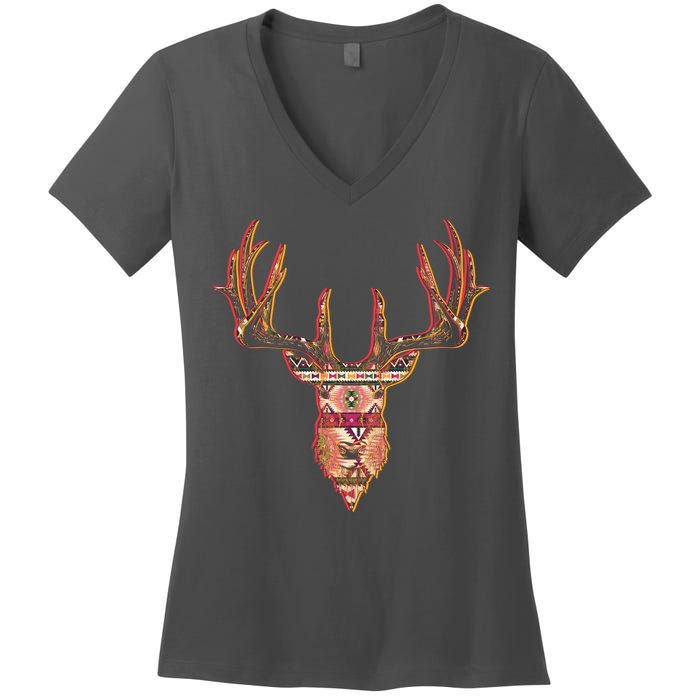 Deer Antlers Wilderness Pattern Women's V-Neck T-Shirt