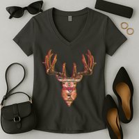 Deer Antlers Wilderness Pattern Women's V-Neck T-Shirt