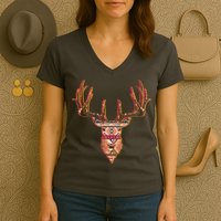 Deer Antlers Wilderness Pattern Women's V-Neck T-Shirt