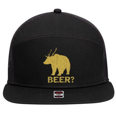 Deer Bear Beer Moose Elk Hunting Funny 7 Panel Mesh Trucker Snapback Hat