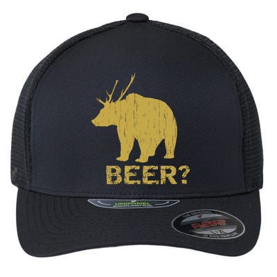 Deer Bear Beer Moose Elk Hunting Funny Flexfit Unipanel Trucker Cap