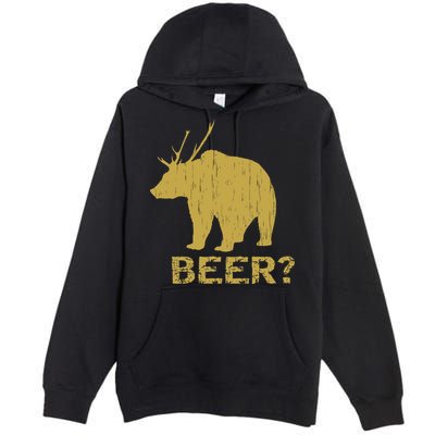 Deer Bear Beer Moose Elk Hunting Funny Premium Pullover Hoodie