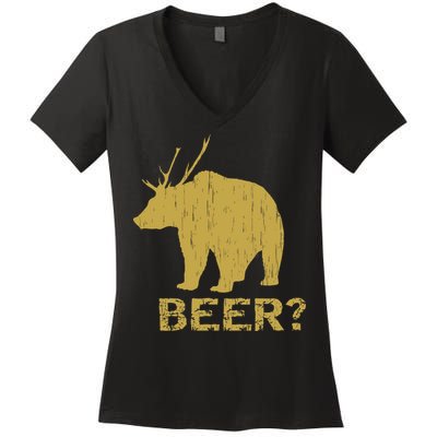Deer Bear Beer Moose Elk Hunting Funny Women's V-Neck T-Shirt