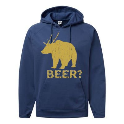 Deer Bear Beer Moose Elk Hunting Funny Performance Fleece Hoodie