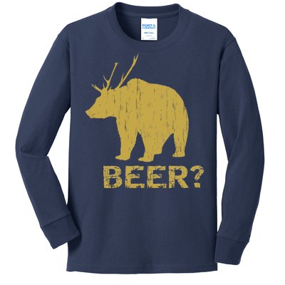 Deer Bear Beer Moose Elk Hunting Funny Kids Long Sleeve Shirt