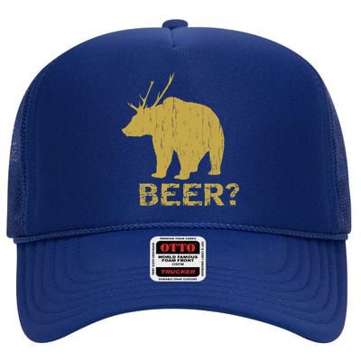 Deer Bear Beer Moose Elk Hunting Funny High Crown Mesh Back Trucker Hat