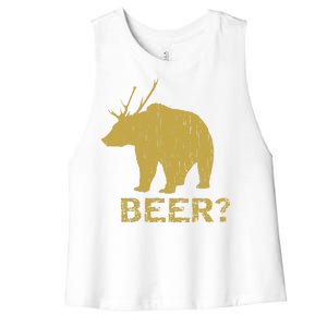 Deer Bear Beer Moose Elk Hunting Funny Women's Racerback Cropped Tank