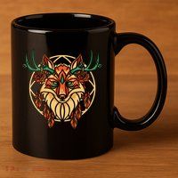 Deer Fox Abstract 11oz C Handle Ceramic Mug