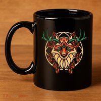Deer Fox Abstract 11oz C Handle Ceramic Mug