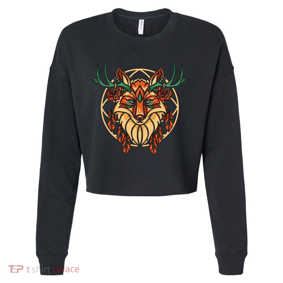 Deer Fox Abstract Cropped Pullover Crew