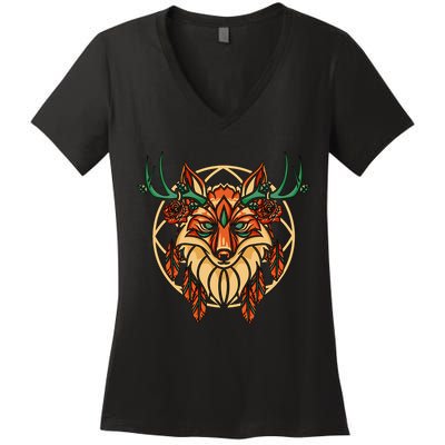 Deer Fox Abstract Women's V-Neck T-Shirt