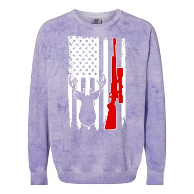 Deer Hunting Distressed USA American Flag Colorblast Crewneck Sweatshirt