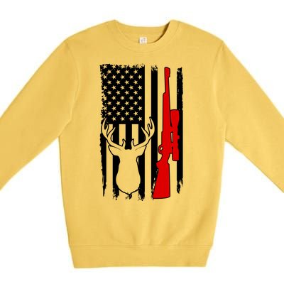 Deer Hunting Distressed USA American Flag Premium Crewneck Sweatshirt