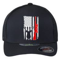 Deer Hunting Distressed USA American Flag Flexfit Unipanel Trucker Cap