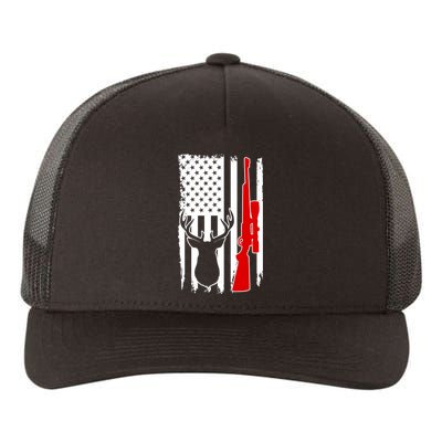 Deer Hunting Distressed USA American Flag Yupoong Adult 5-Panel Trucker Hat