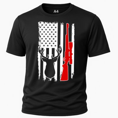 Deer Hunting Distressed USA American Flag Performance Shirt