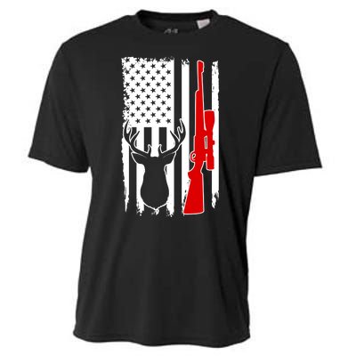 Deer Hunting Distressed USA American Flag Cooling Performance Crew T-Shirt