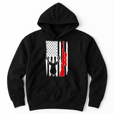 Deer Hunting Distressed USA American Flag Hoodie