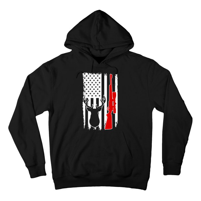 Deer Hunting Distressed USA American Flag Hoodie