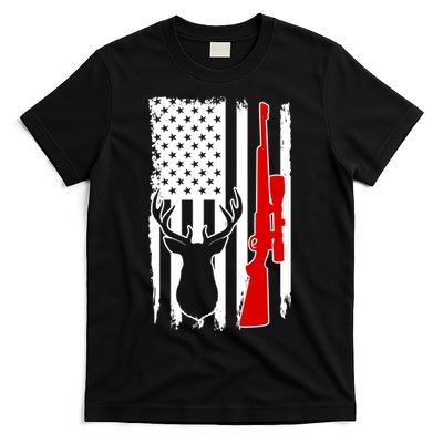 Deer Hunting Distressed USA American Flag T-Shirt