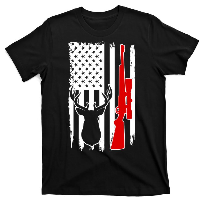 Deer Hunting Distressed USA American Flag T-Shirt