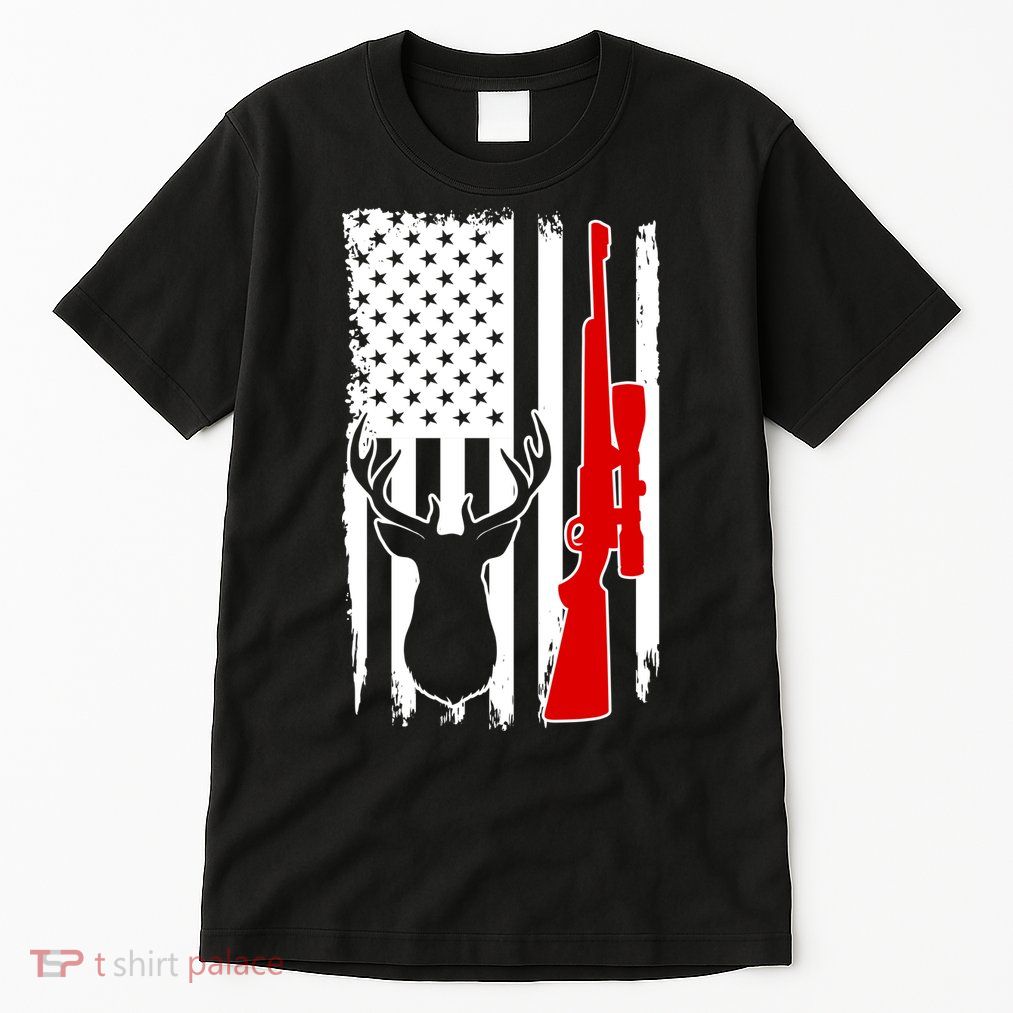 Deer Hunting Distressed USA American Flag Tall T-Shirt