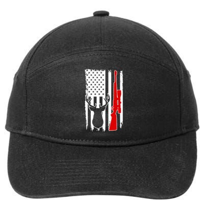 Deer Hunting Distressed USA American Flag 7-Panel Snapback Hat