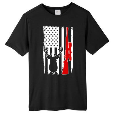 Deer Hunting Distressed USA American Flag Tall Fusion ChromaSoft Performance T-Shirt