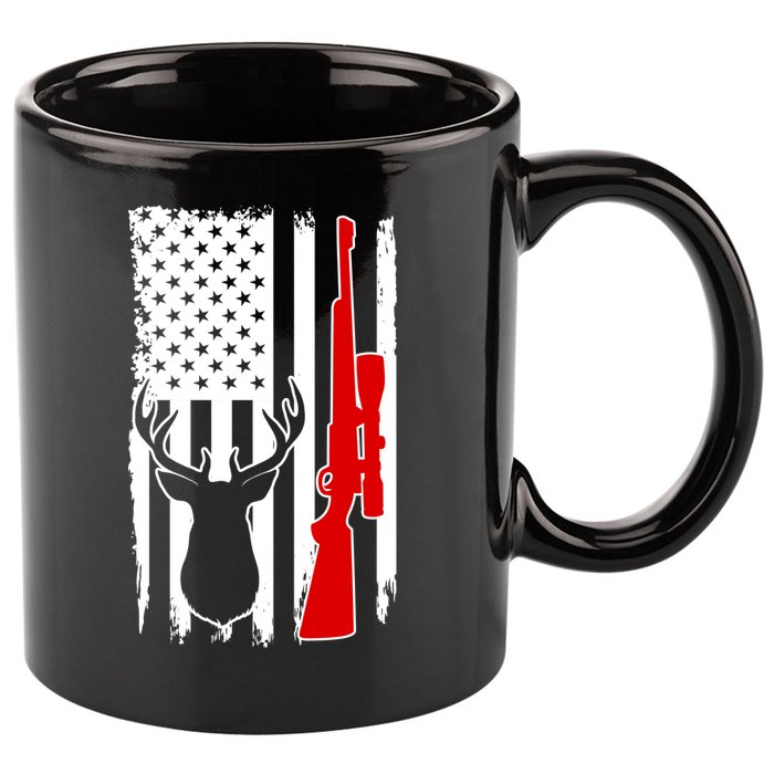 Deer Hunting Distressed USA American Flag 11oz C Handle Ceramic Mug