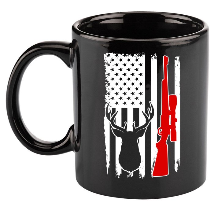 Deer Hunting Distressed USA American Flag 11oz C Handle Ceramic Mug
