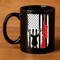 Deer Hunting Distressed USA American Flag 11oz C Handle Ceramic Mug