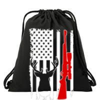 Deer Hunting Distressed USA American Flag Drawstring Bag