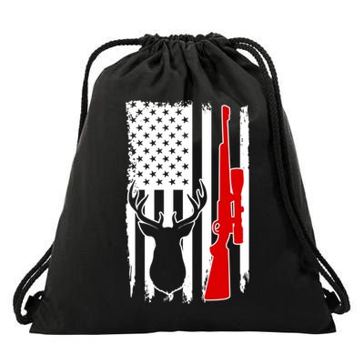 Deer Hunting Distressed USA American Flag Drawstring Bag