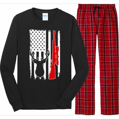 Deer Hunting Distressed USA American Flag Long Sleeve Pajama Set