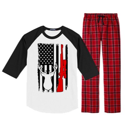 Deer Hunting Distressed USA American Flag Raglan Sleeve Pajama Set